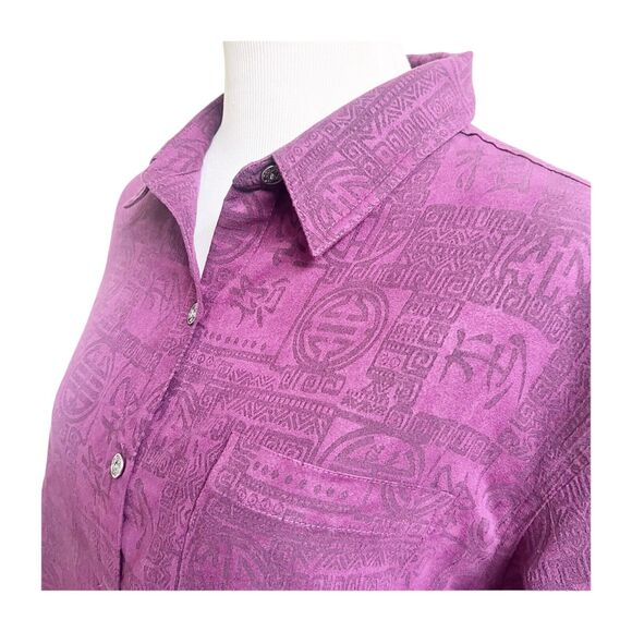 Chicos Vintage Blouse Women's Size Medium Purple Oriental Pattern Button Front - Picture 8 of 11